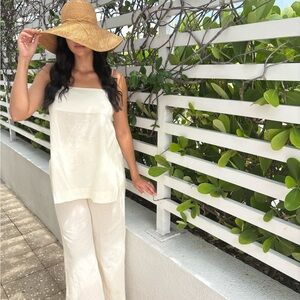 Sleeveless Cream Wide-Leg Jumpsuit - Elegant Resort Set
